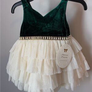 American Princess Emerald Green Velvet and Ivory Tulle Party Dress